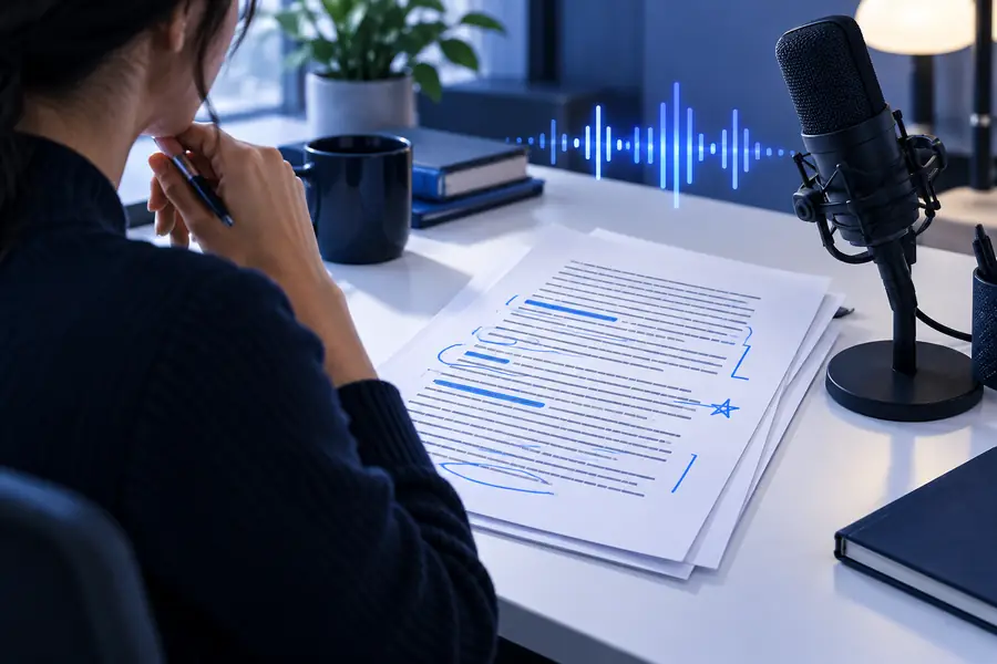 Written script prepared for speech generation